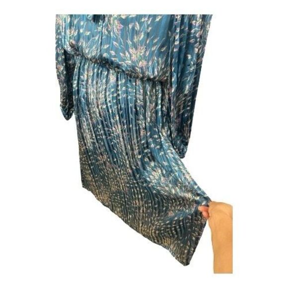 Vintage Francesca Of Damon For Starington Blue Floral Silk Blouson Dress Size16 - Picture 5 of 14